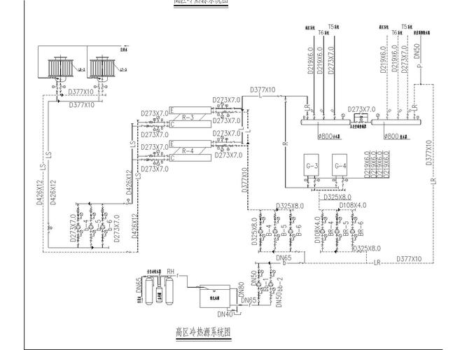 [施工图]中央空调机房及原理图(包括高低区冷热源系统图和自控原理图)